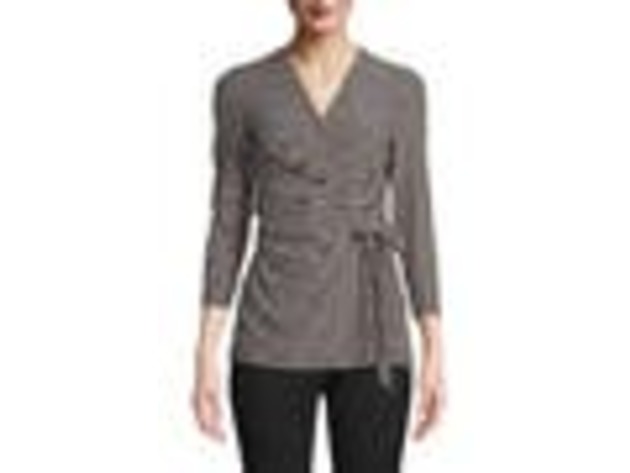 Anne Klein Women's Dot Grid Faux Wrap Top Black Size Medium