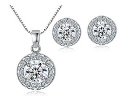 White Gold Cubic Zirconia Necklace Set with Cubic Zirconia Halo Earrings