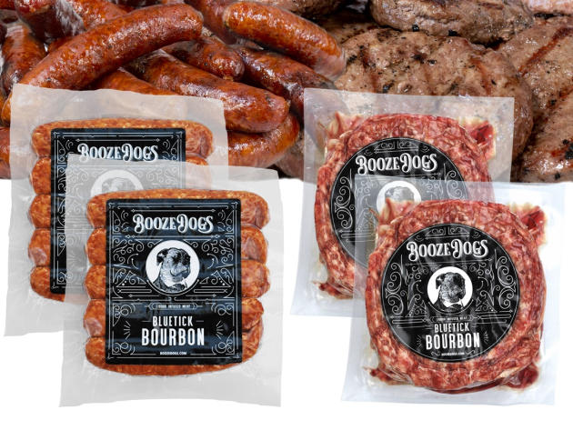 Booze Dogs Bluetick Bourbon Bratwurst & Burger Combo (4Lbs)