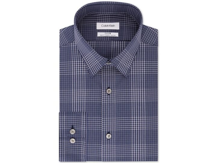 Calvin Klein Men's Steel Slim-Fit Stretch Performance Blue Check Dress Shirt  Size 17.5x32-33 | StackSocial
