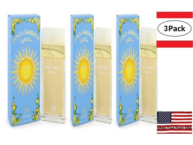 3 Pack Light Blue Sun by Dolce & Gabbana Eau De Toilette Spray 3.4 oz for Women