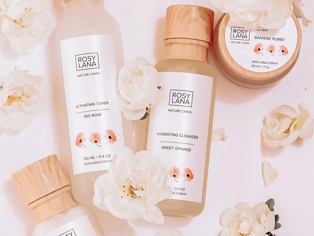 Rosy Lana Sweet Orange Cleanser + Red Rose Toner + Macadamia Moisturizer + Banana Exfoliating Mask