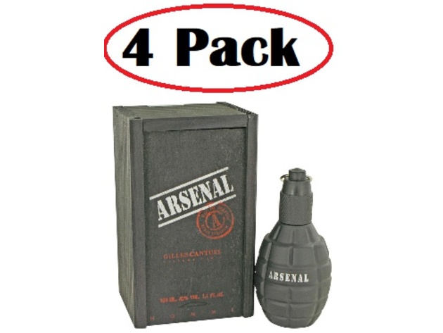 4 Pack of Arsenal Black by Gilles Cantuel Eau De Parfum Spray 3.4 oz