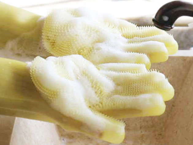 Silicone Dishwashing Gloves with Scrubbers (Yellow)