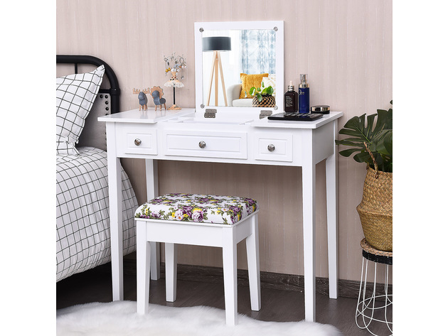 Costway Vanity Dressing Table Flip Top 7 Compartments Makeup Desk 