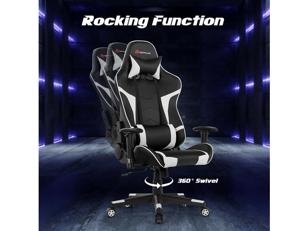 Goplus Massage Gaming Chair Reclining Swivel Racing Office Chair w/Lumbar Support White\Blue\Grey\Red - White