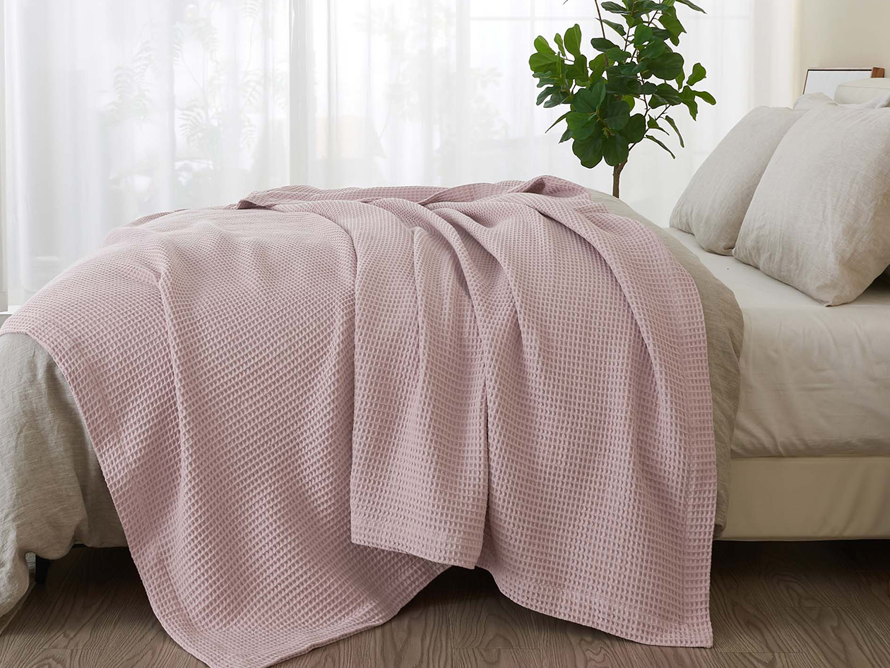 Vintage Cotton Waffle Blanket (King/Lilac)