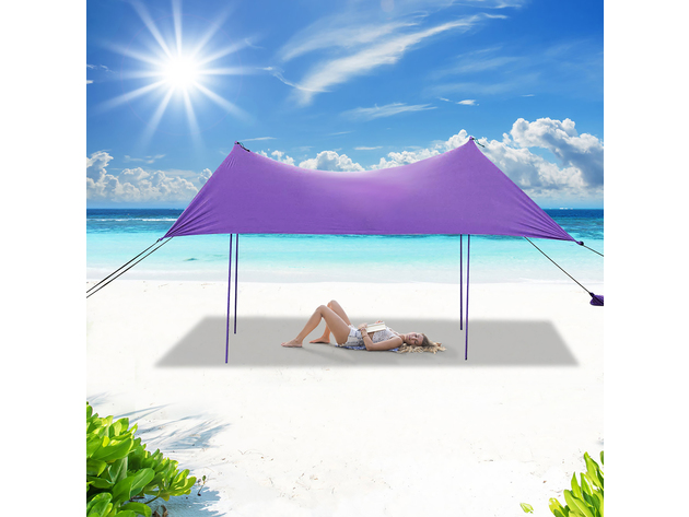 Costway Family Beach Tent Canopy w/4 Poles Sandbag Anchors 10'x9' UPF50+ - Purple