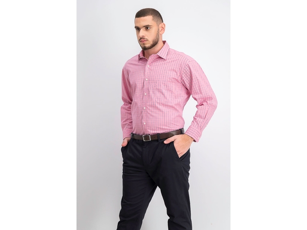Club Room Men's Classic/Regular Fit Performance Windowpane Dress Shirt Blue Size 16x32-33