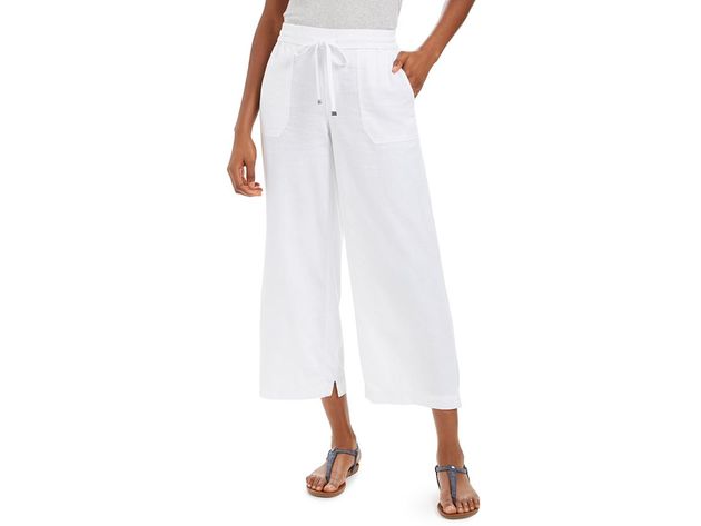 Style & Co Women's Wide-Leg Linen Cropped Pants White Size Extra Small
