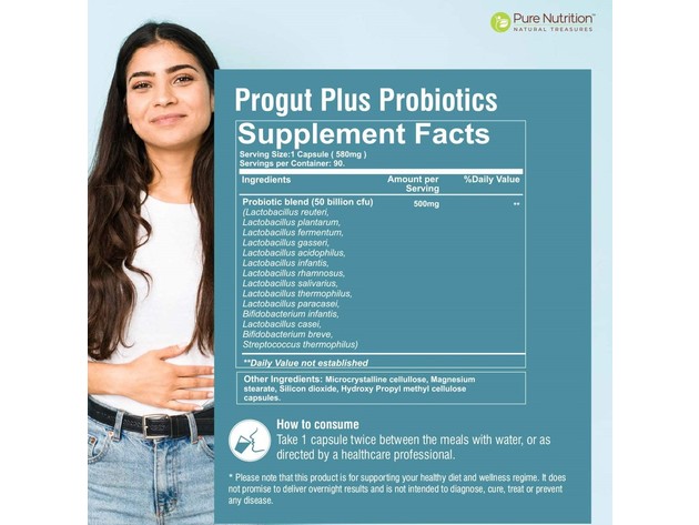 Pure Nutrition Progut Plus Promote Digestive Health & Builds Immunity Seven Powerful Strains - 60 Veg Capsules
