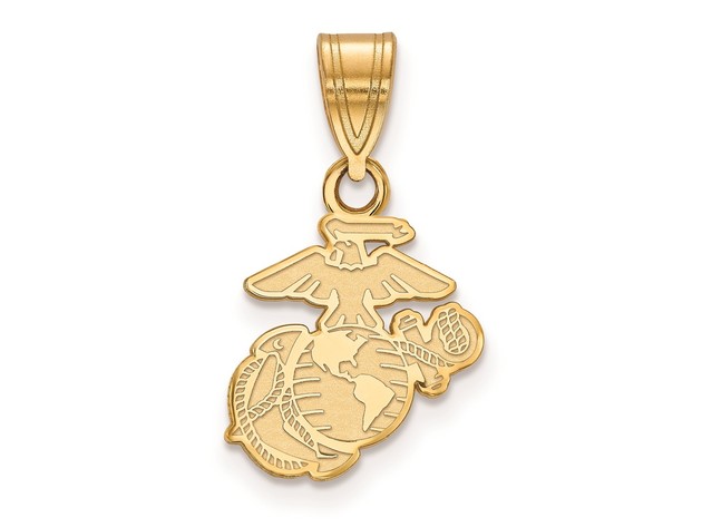 Sterling Silver 14k Yellow Gold Plated Small U.S. Marine Corps Pendant