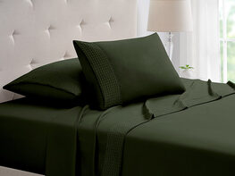 4-Piece Bamboo Blend Waffle Hem Sheet Set (Hunter Green/Twin)