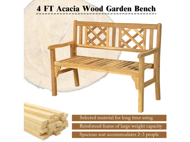 Costway Patio Outdoor Solid Wood Bench Folding Loveseat Chair Park Garden Deck Furniture - Teak