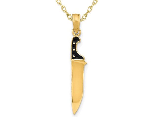 14K Yellow Gold Butcher Knife Charm Pendant Necklace with Chain