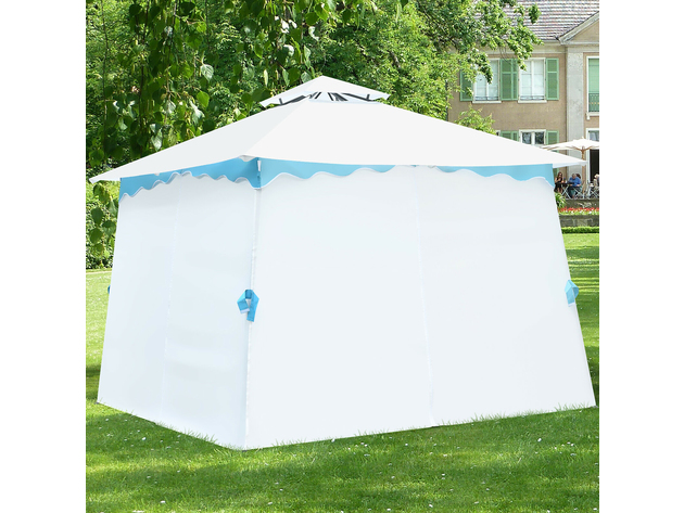 Costway 2 Tier 10'x10' Patio Gazebo Canopy Tent Steel Frame Shelter Awning W/Side Walls White & Blue