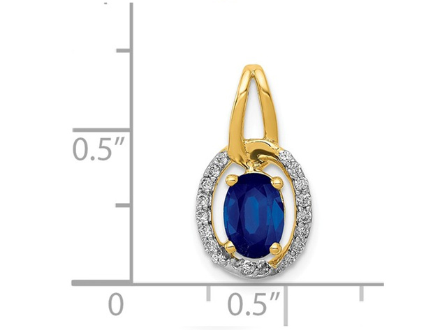 4/5 Carat (ctw) Natural Blue Sapphire Drop Pendant Necklace with Diamonds 1/10 Carat (ctw) in 14K Yellow Gold
