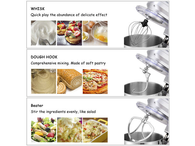 Costway Tilt-Head Stand Mixer 7.5 Quart 6 Speed 660W w/Dough Hook, Whisk & Beater Silver