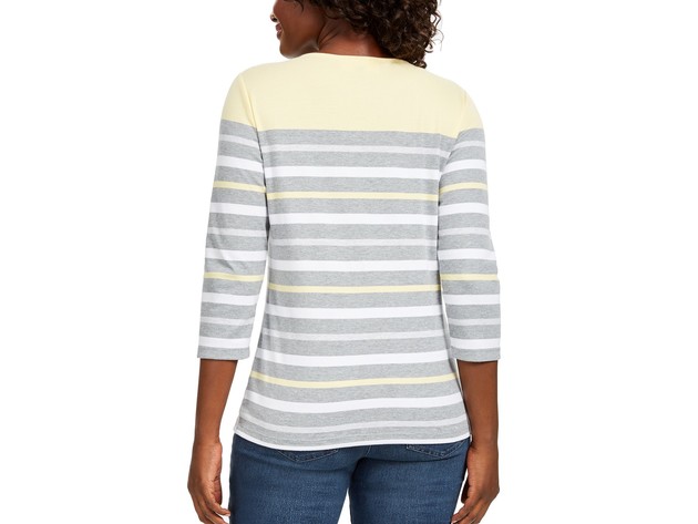 Karen Scott Women's Sport Striped 3/4-Sleeve Top Yellow Size Extar Large