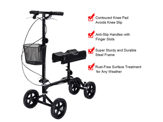 Costway Steerable Foldable Knee Walker Scooter Turning Brake Basket Drive Cart Black 