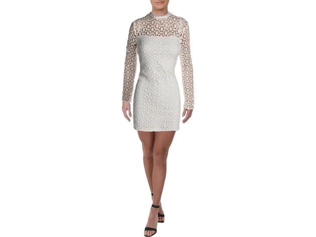 Aqua Women's Geometric Lace Sheath Dress White Size Large