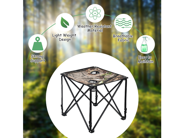 Costway Folding Camping Table Outdoor Portable Heavy-Duty Hunting Table w/ Carrying Bag - Camouflage