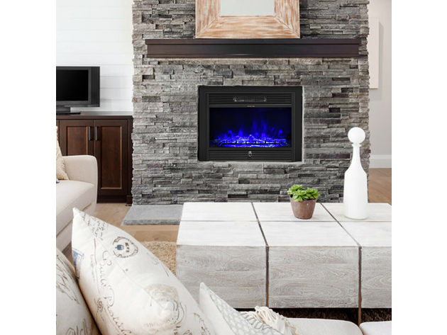 Costway 28.5" Electric Fireplace with Tempered Glass, Realistic Flame & Remote