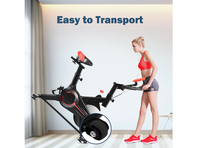 Indoor Exercise Bike Fitness Cardio W/4-way Adjustable Seat - Black + Red