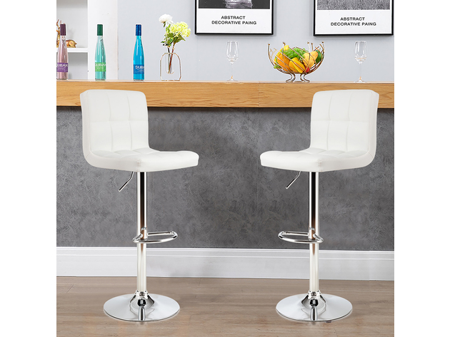 Costway Adjustable Armless Bar Stool Swivel Kitchen Counter Bar Chair PU Leather - White