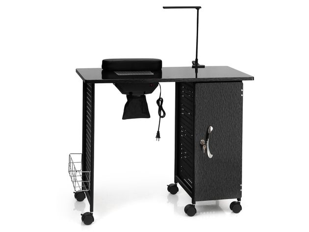 Costway  Manicure Nail Table Steel Frame Beauty Spa Salon Workstation w/ Drawers - Black