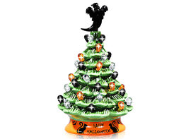 Costway 11.5'' Pre-Lit Ceramic Hand-Painted Tabletop Halloween Tree Battery Powered Green - Green