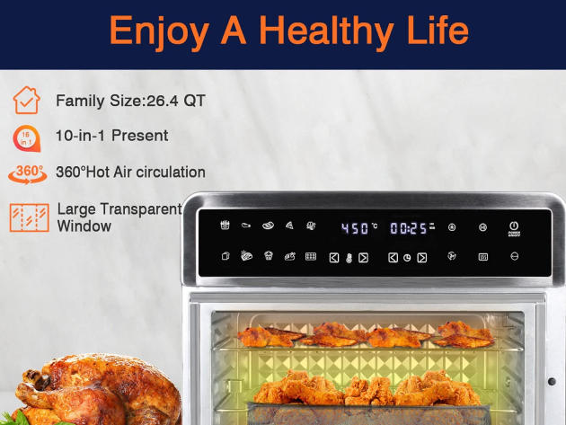 Artestia 26.4Qt Family Size Toaster Oven Air Fryer Combo with Digital Panel