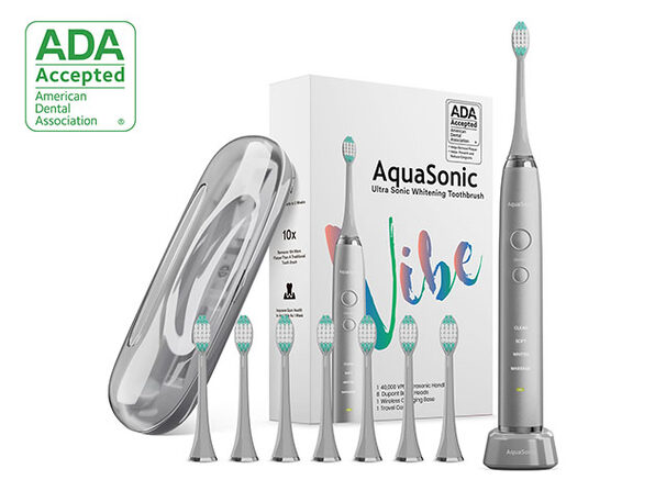 AquaSonic Vibe Toothbrush & 8 DuPont Brush Heads ...