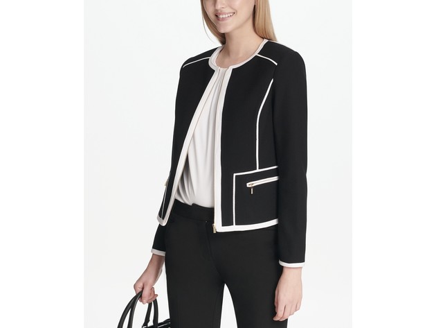 Calvin Klein Women's Piped-Trim Jacket Black Size 6
