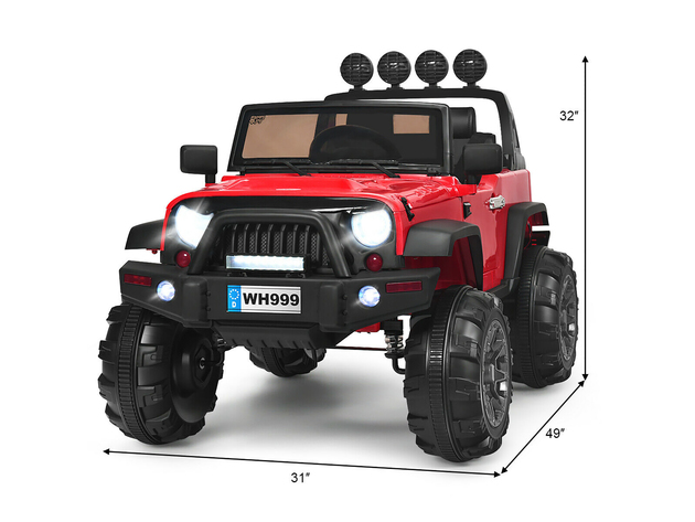 Costway 12V Kids Ride On Truck RC Car w/ LED Lights Music Trunk - Red