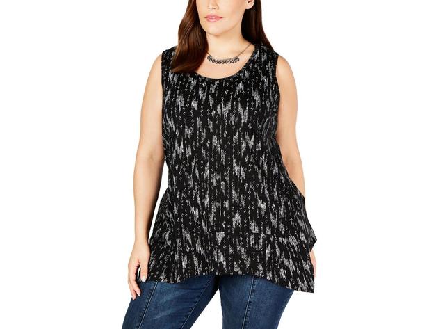 Style & Co Women's Plus Printed Scoop Neck Tank Top Black Size 2X