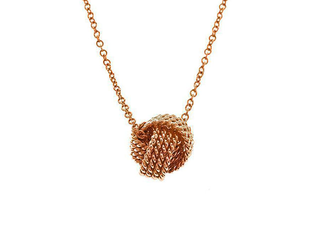 Mesh Knotted Ball Drop Necklace (Rose Gold)