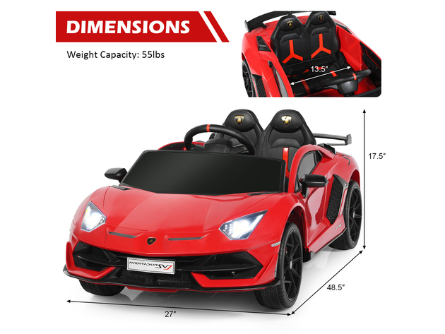 Costway 12V Kids Ride On Car Licensed Lamborghini SVJ RC w/ Trunk & Music - Red
