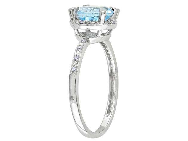 Blue Topaz and Diamond 1.65 Carat (ctw) Ring with Halo in 10K White Gold - 10