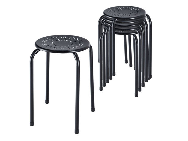 Costway Set of 6 Stackable Metal Stool Set Daisy Backless Round Top Kitchen - Black