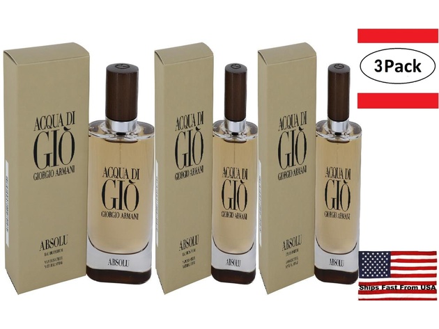 3 Pack Acqua Di Gio Absolu by Giorgio Armani Eau De Parfum Spray 2.5 oz for Men