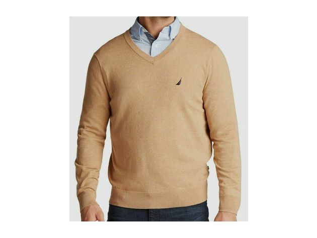 Nautica Men's Lightweight Jersey V-Neck Sweater Cocoa Size XX Large
