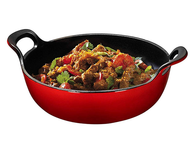 3 qt. Enameled Cast Iron Balti Dish with Wide Loop Handles Fire Red, Small