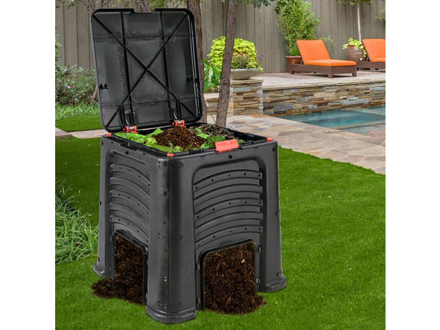 Costway Compost Bin 105 Gallon Garden Waste Bin Grass Food Trash Barrel Fertilizer - Black