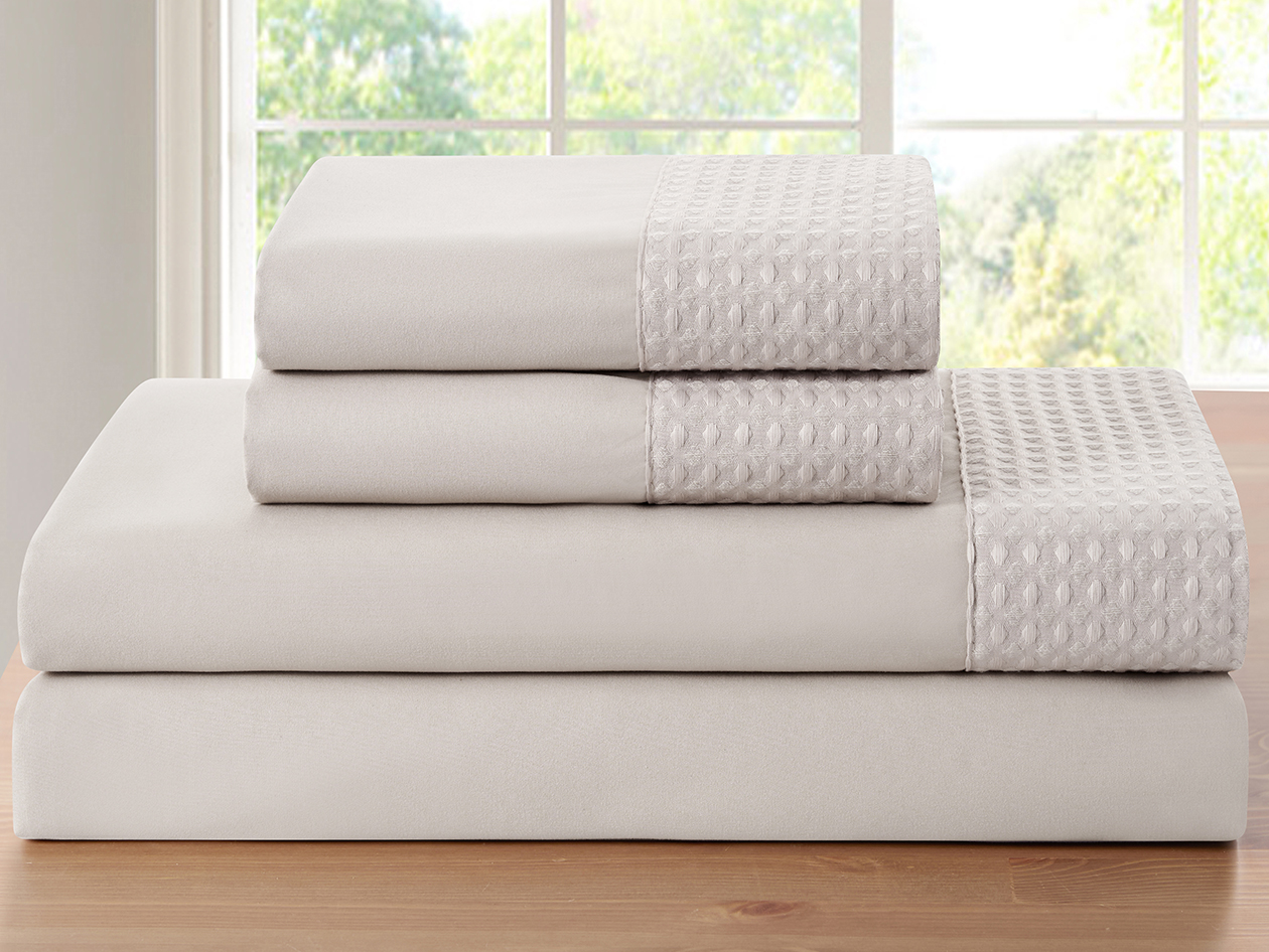 4-Piece Bamboo Blend Waffle Hem Sheet Set (Ivory/Full)