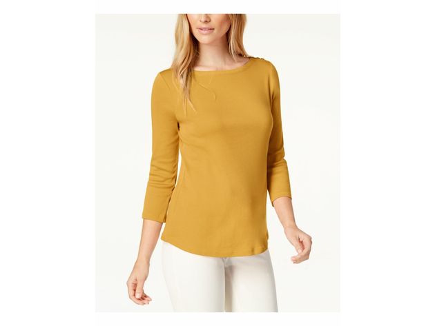 Charter Club Women's Petite Pima Cotton Button-Shoulder Top Yellow Size Extra Large