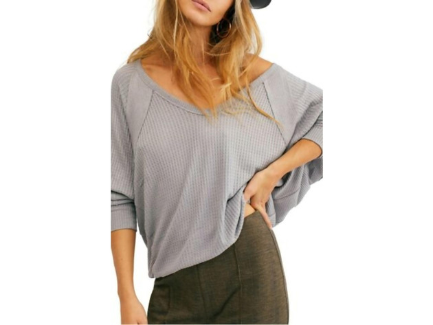 Free People Women's Santa Clara Thermal Top Gray Size Large