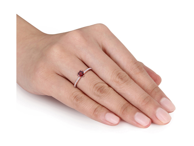 1/2 Carat (ctw) Garnet Heart Promise Ring in 10K Rose Pink Gold with Diamonds - 9