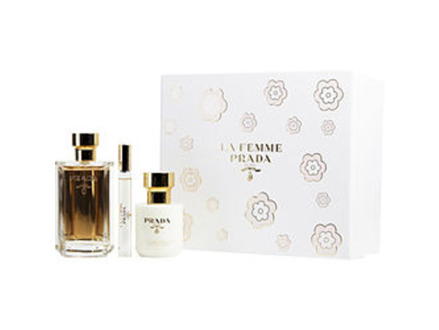 PRADA LA FEMME by Prada EAU DE PARFUM SPRAY 3.4 OZ & BODY LOTION 3.4 OZ & EAU DE PARFUM ROLL ON .34 OZ MINI For WOMEN