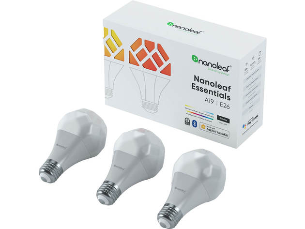 nanoleaf NL45A19E26P3 Essentials A19 Smart Bluetooth LED Bulb - 3 Pack